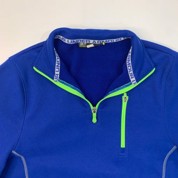 Under Armour Sweater Mens S Small Royal Blue ColdGear 1/4 Zip Fleece Pullover - Picture 4 of 13
